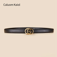 Caluom Kaiol女士皮帶真皮自動(dòng)扣簡(jiǎn)約百搭褲女式腰帶女免打孔輕奢高顏值裝飾 時(shí)尚金色-自動(dòng)扣【品牌專柜禮盒】 120cm 默認(rèn)尺寸（可修剪）