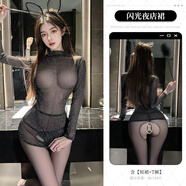 接運貓嫵媚戰袍情人節炮姐穿搭睡裙夜店情趣內衣制服純欲誘惑裝性感激情 黑色【閃光夜店短裙】+開(kāi)襠模特襪 均碼  建議體重80-140斤