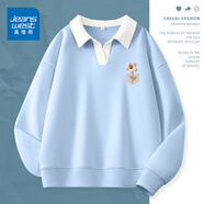 真維斯（Jeanswest）衛衣女春秋季女裝polo衫2025新款外套上衣服小個(gè)子休閑韓版上衣服 天藍 毛絨花口袋_K S