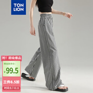 唐獅（TonLion）2025春女直筒褲復古格子褲