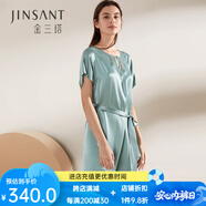 金三塔商場(chǎng)同款真絲睡衣女100%桑蠶絲優(yōu)雅蕾絲圓領(lǐng)真絲睡裙情人節(jié)禮物 黛青色4549 2XL