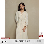 自巧（ZIQIAO）小個子收腰顯瘦紅色襯衫連衣裙女2023秋冬新款氣質(zhì)長款a字裙 米白色 XS (2碼)