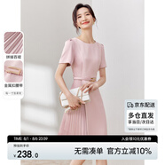 尚都比拉設(shè)計(jì)感拼接連衣裙夏季高級(jí)感氣質(zhì)百褶裙小個(gè)子中長(zhǎng)裙子 粉陶色 S