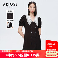 艾諾絲雅詩【商場同款】夏裝新復古泡泡袖宮廷風娃娃領雙排扣連衣裙10439073 黑色 M