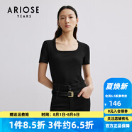 艾諾絲雅詩【商場同款】春秋新品百搭修身顯瘦方領(lǐng)內(nèi)搭上衣T恤30126199 黑色 S