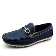 沙馳男鞋新款真皮商務(wù)休閑皮鞋男士軟皮軟底透氣駕車(chē)鞋一腳蹬豆豆鞋男 藍色 單層 歐碼偏大一碼 43