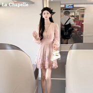 拉夏貝爾（La Chapelle）連衣裙新款粉色長(zhǎng)袖連衣裙女2025早秋新款收腰氣質(zhì)小個(gè)子法式印花 柔霧粉卡碼拍大 L 110-120斤