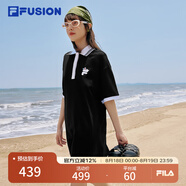 FILA FUSION斐樂潮牌女子連衣裙夏時(shí)尚寬松簡(jiǎn)約POLO領(lǐng)連身裙 深黑-BK M （165/84A/M）