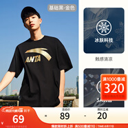 安踏（ANTA）【快干棉】T恤男女同款2025夏季情侶吸濕排汗LOGO寬松休閑短袖t恤 【大logo】基礎黑金色-6 3XL /男190