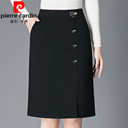 皮爾卡丹（pierre cardin）秋冬加厚毛呢短裙女彈力高腰加大碼百搭中長a字半身裙包臀一步裙 黑色 S 27碼(2尺0)