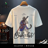 薩拉維夫（Sllavif）高端T恤男2025年夏季薄款刺繡印花短袖衣服半袖圓領(lǐng)潮牌體恤衫 白色  2XL 推薦體重150-165斤