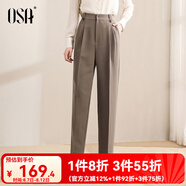 歐莎（OSA）高腰窄版OL職業(yè)垂感煙管西裝褲女通勤顯瘦直筒休閑褲子2025秋新款 咖色A XL