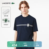 LACOSTE法國鱷魚男裝25春夏新款印花刺繡棉質(zhì)平紋針織圓領(lǐng)短袖T恤|TH9694 166/藏青色 XS 2