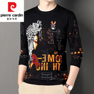皮爾卡丹（pierre cardin）春秋季圓領(lǐng)長袖t恤男 霸氣個性印花龍圖上衣針織純棉體恤打底衫潮 6805-臉譜 M 165-