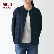 無(wú)印良品（MUJI）女式 法蘭絨 立領(lǐng)襯衫 格子內(nèi)搭 襯衣 純棉全棉 女士秋款BCB19C1A 深藏青色格紋 S (155/80A)
