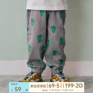 papa爬爬夏季新品兒童褲子印花防蚊褲男女寶寶雙層縐布長褲透氣寬松 深灰色 120 cm