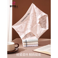 都市麗人女士?jì)妊澟?0A抑菌襠新款超薄性感蕾絲無(wú)痕蕾絲中腰甜美三角短褲 法式黑3條 3條 L 建議【100-120斤】
