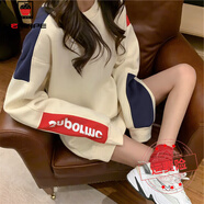 AEMAPE加絨加厚衛衣女2025冬季新款寬松韓版中長(cháng)款休閑圓領(lǐng)上衣 杏色加絨 L
