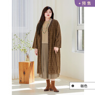 美麗客?！景俅睢棵利惪蜅；ńq外套大碼胖mm春季寬松羽毛紗長(zhǎng)款開(kāi)衫連衣裙 咖色(預(yù)售) 通穿三季 L