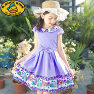 G.DUCKKIDS小黃鴨女童連衣裙兒童夏裝短袖中大童夏季小女孩公主純棉裙子13歲 紫色 120 (建議身高105-114cm左右)
