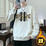 費(fèi)洛仕春秋季衛(wèi)衣男孩初中高中學(xué)生長(zhǎng)袖t恤帥氣大童男裝打底衫圓領(lǐng)上衣 加絨款XM-1021白色 L 105-115斤