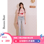 香蕉寶貝（BANANA BABY）2025夏季新款甜美雙口袋噴色顯瘦牛仔長褲女時(shí)尚褲子D252KZ481 淺藍(lán) S