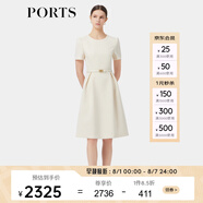 PORTS寶姿春季新品女裝優(yōu)雅純色通勤腰帶裝飾束腰短袖連衣裙 奶白色-1 L (8)