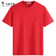 與狼共舞（DANCING WOLVES）【冰涼感】與狼共舞圓領(lǐng)短袖T恤男2025夏季新款7A刺繡上衣 大紅402 L 175/92A