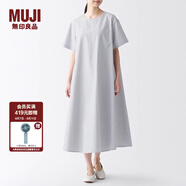 無印良品（MUJI）女式 涼爽 短袖連衣裙 百搭 裙子長裙 BCL67C3S 灰色條紋 XS