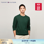 TOMMY HILFIGER25秋冬新款男裝條紋圓領(lǐng)打底衫/情侶純色毛衣/V領(lǐng)純棉針織衫 【簡(jiǎn)約合身毛衣】墨綠色MBP S  （推薦：120-135斤）