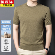 恒源祥（HYX）2025秋季新款短袖羊毛衫男士100純羊毛圓領(lǐng)薄款休閑精仿針織T恤衫 花草綠 ZYR6607 M 165 建議90-115斤