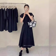沫衣依秀赫本風(fēng)高級(jí)連衣裙女2025年新款法式氣質(zhì)收腰純色顯瘦長裙 黑色 S85-105斤 均碼
