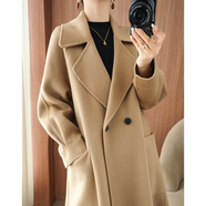 鄂爾多斯市產(chǎn)羊絨大衣女秋冬中年雙面絨中長(cháng)款100%純羊毛外套女 可可色 M 體重115-125