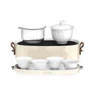 ZENS 哲品戶外旅行功夫茶具套裝輕奢玻璃陶瓷快客茶具便攜懶人泡茶神器 山礬白-游俠快客