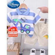迪士尼（Disney）童裝男童夏季套裝兒童衣服小童短袖短褲兩件兒童節(jié)禮物 官方旗艦藍色[挖機款] 80 尺碼7-11月(建議寶寶75-85cm)