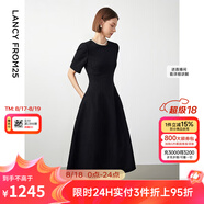 朗姿【Basic衣櫥】小香風(fēng)法式赫本風(fēng)波點(diǎn)裙子女夏新款連衣裙 黑色 S