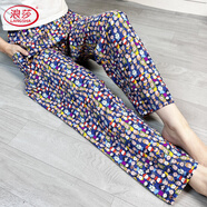 浪莎（LangSha）春夏男女士棉綢長(cháng)褲人造棉睡褲綿綢防曬防蚊寬松高腰綿綢家居涼褲 卡通娃娃 L 直筒褲80-110斤