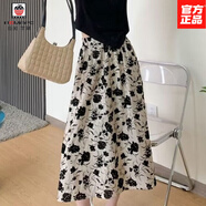 AEMAPE半身裙女套裝復(fù)古氣質(zhì)中長款碎花A字傘裙收腰長裙赫本風(fēng)半身裙子 1001一條裙子 2XL 145-160斤