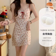 栢啟歆吊帶睡裙女夏季小性感純欲法式蕾絲花邊短裙帶胸墊夏天甜美睡衣 碎花吊帶裙（可拆卸胸墊） M （80-110斤)