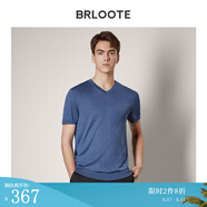 巴魯特（Brloote）輕奢男裝桑蠶絲T恤男短袖V領(lǐng)時尚休閑體恤衫 藍(lán)色 165/88A