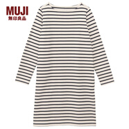 無(wú)印良品 MUJI 女式 粗棉線(xiàn)條紋長(zhǎng)袖連衣裙 生成色*橫條 M