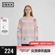 英克斯（inxx）ALLPICK 新品圓領(lǐng)套頭漸變彩色條紋毛衣情侶同款鏤空貼布繡針織衫 粉色 S