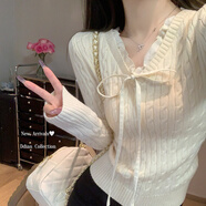 BJORN MOAN法式麻花蝴蝶結(jié)系帶v領(lǐng)針織衫毛衣女春季內(nèi)搭修身打底衫長(zhǎng)袖上衣 杏色【實(shí)體品質(zhì)】 S 建議75-90斤