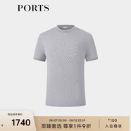 PORTS寶姿男裝2024春季新品絲綿混紡肌理繡花Logo撞色短袖抗菌T恤 銀灰色 XL