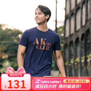 AKSERIESAK男裝復(fù)古AK字母經(jīng)典暈染印花親膚舒適圓領(lǐng)休閑短袖T恤男1700083 藏藍色 S