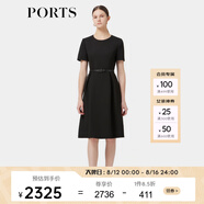 PORTS寶姿春季新品女裝優(yōu)雅純色通勤腰帶裝飾束腰短袖連衣裙 黑色 XS (2)