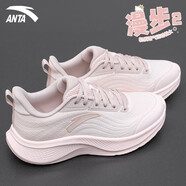 安踏（ANTA）女鞋運動鞋子女漫步2夏季新款網(wǎng)面透氣一體織跑步鞋軟底休閑鞋 余粉白/藕灰-2 37.5