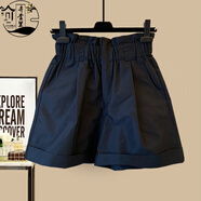 弄堂里大碼胖mm法式洋氣質(zhì)顯瘦v領(lǐng)雪紡衫上衣寬松韓版闊腿短褲兩件套裝 7449黑色短褲 L (建議105-120斤)