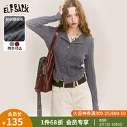 妖精的口袋紅色Polo領(lǐng)針織衫女2025年春季新款毛衣修身顯瘦打底衫 復(fù)古灰色 M