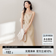 尚都比拉夏季氣質(zhì)V領(lǐng)通勤吊帶連衣裙高級(jí)感光澤性感純欲風(fēng)裙子 香檳色 XL